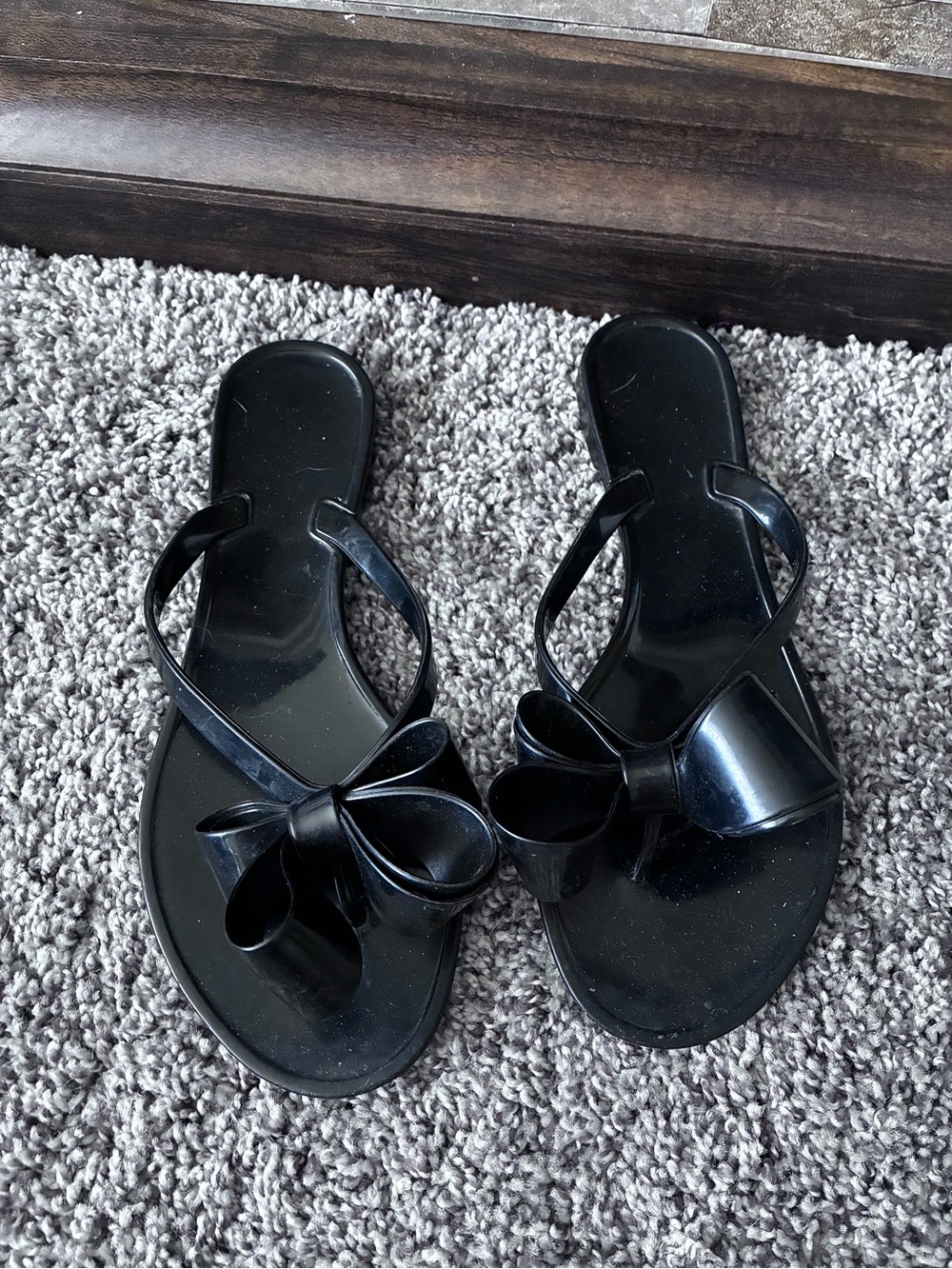Dizzy Black Bow Jelly Sandal Thong Flip Flops